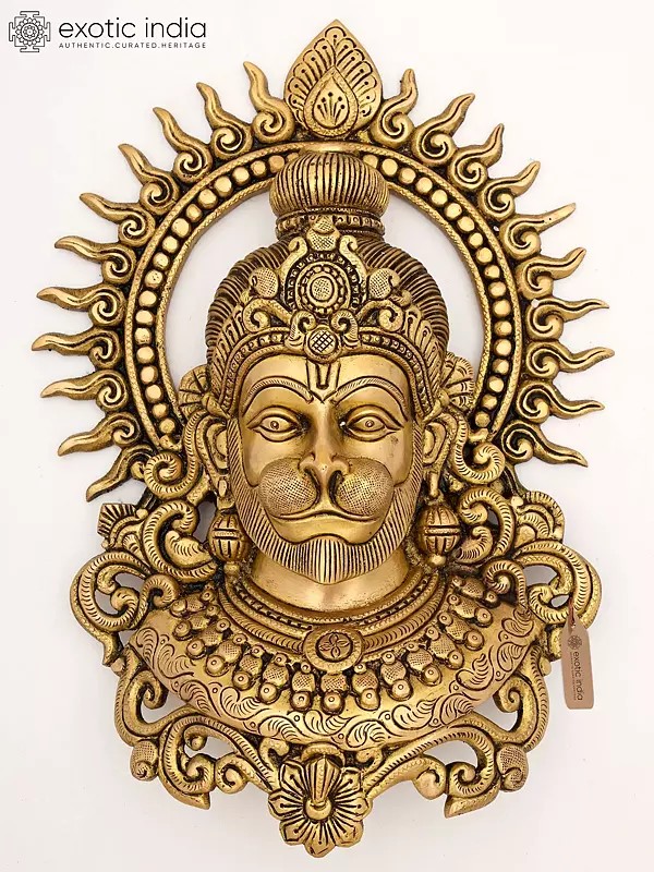 13" Lord Hanuman Face Wall Hanging Statue in Brass