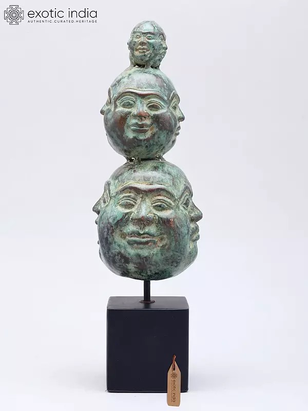 Brass Triple-Stacked Laughing Buddha Statue with Twelve Faces - 11