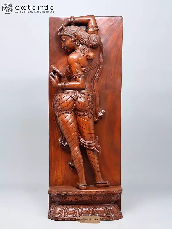 Elegant 48" Sundari Statue with Mirror - Wood Carved Classical Decor