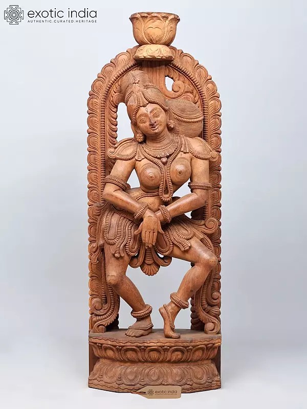 48" Large Size Dancing Apsara Wood Carved Statue