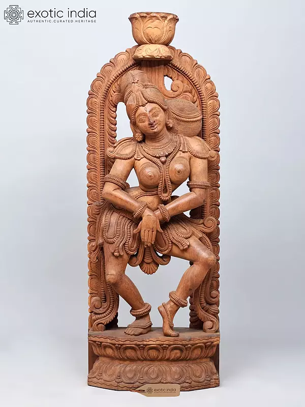 48" Large Dancing Apsara Wood Carved Statue