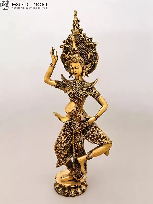 22" Dancing Apsara with Drum - Handcrafted Buddhist Brass Statue