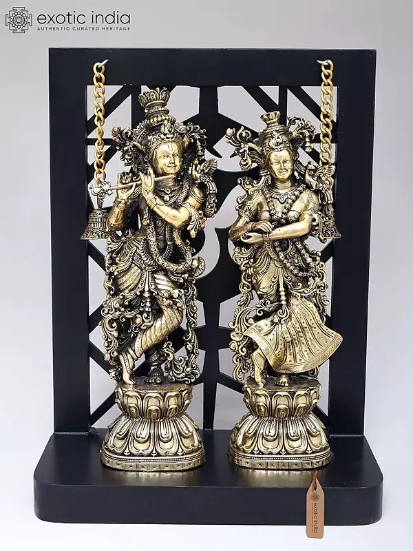 Divine Radha Krishna Brass Sculpture - 12" Height
