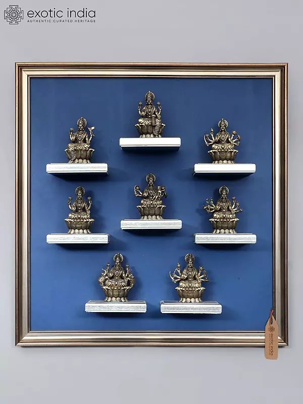 Brass Ashtalakshmi Wall Hanging - 18" Set with Designer Wood Frame