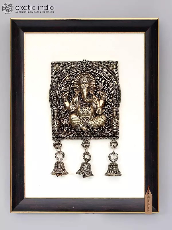Superfine Brass Blessing Ganesha Wall Art with Bells, 12" Framed