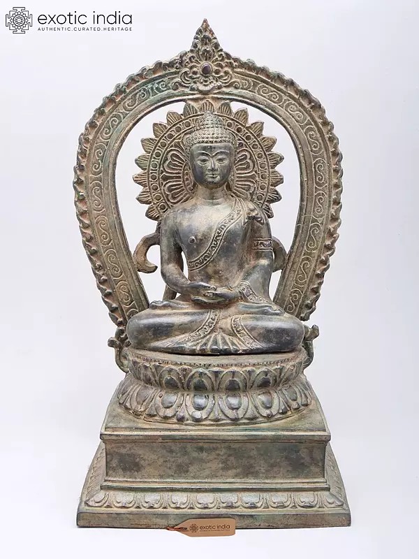 16" Lord Buddha Seated on Throne | Brass Statue