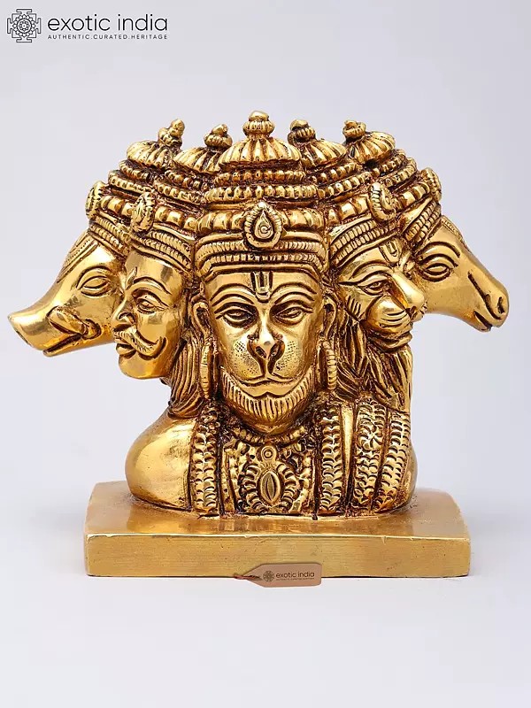 5" Panchamukhi Hanuman Bust - Brass Statue
