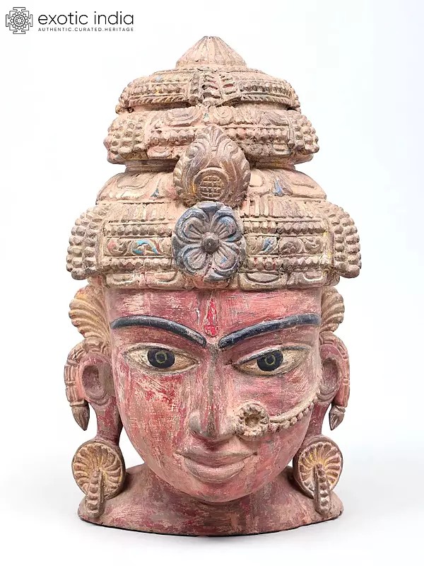 15" Hand Carved Wood Goddess Parvati (Uma) Head