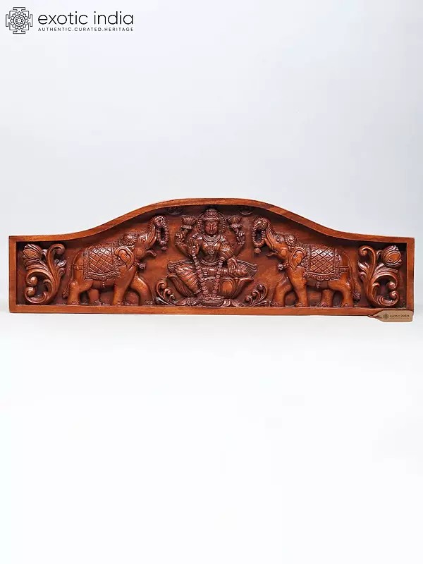 Goddess Gajalakshmi Wood Carving Wall Panel - 36 Inch Large