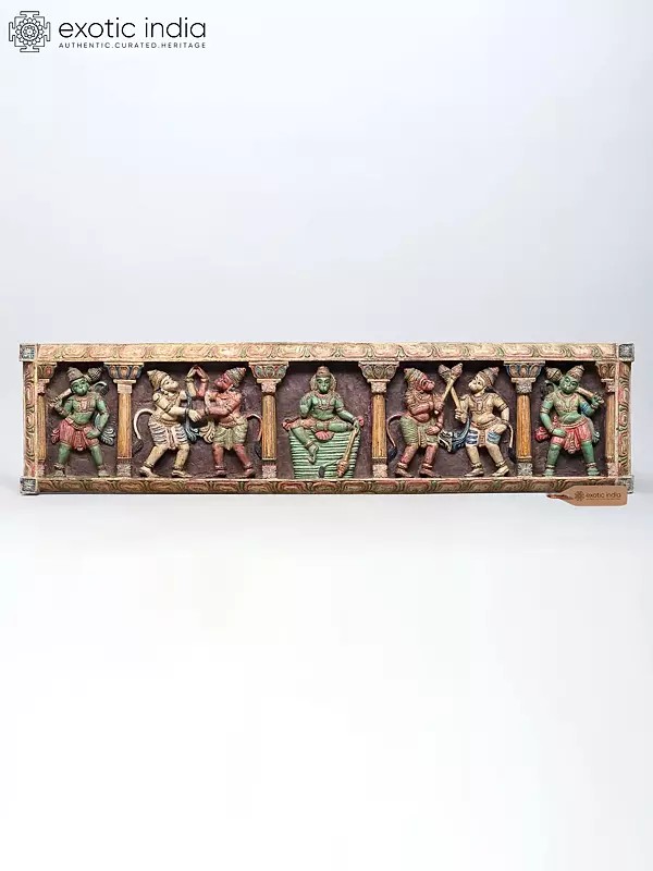 Large Lord Hanuman Wood Carving Wall Art - 48 Inch
