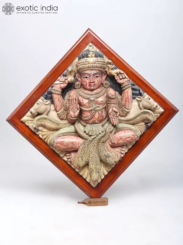 Handcarved Lord Shiva Deity Wall Art - 20 Inch Square Panel