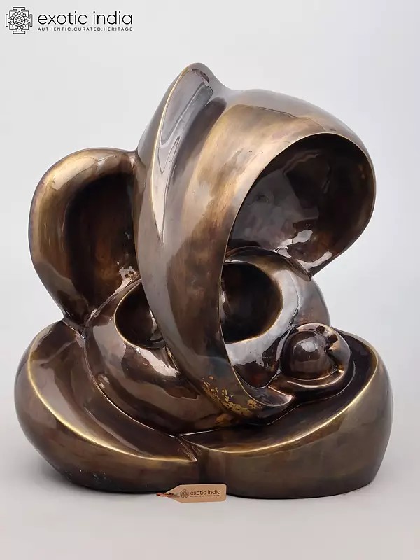 Abstract Brass Ganesha Sculpture - 17" Height