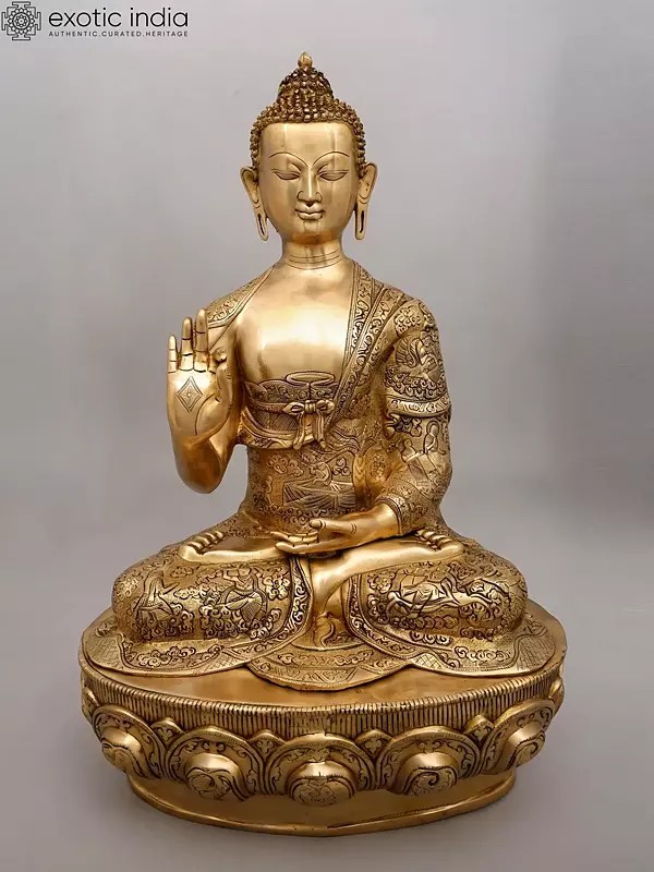 33" Large Buddha Seated in Blessing Gesture (Abhaya Mudra) | Brass Statue