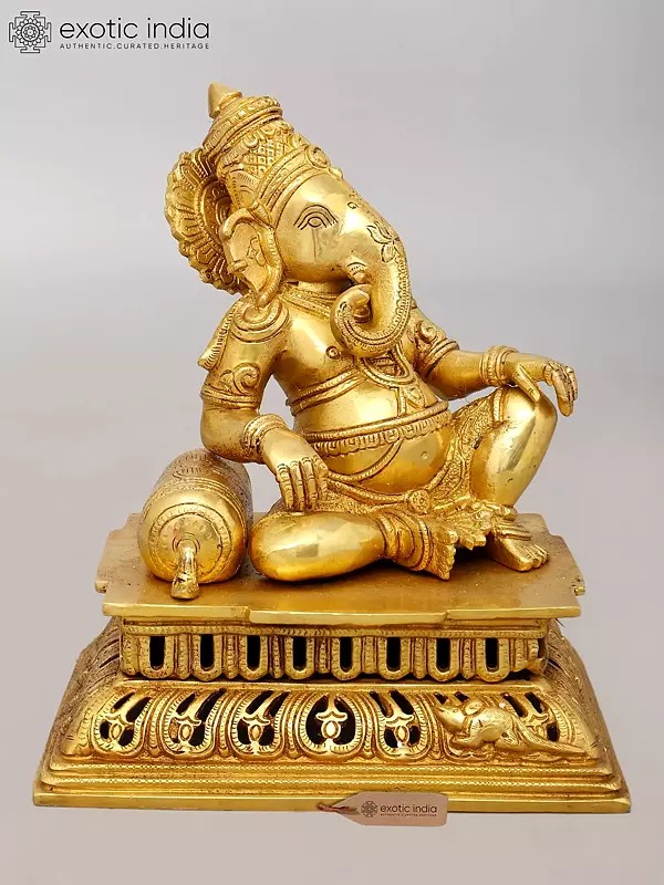 12" Resting Lord Ganesha Brass Idol