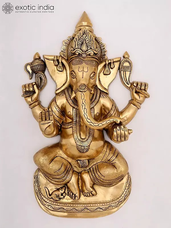 Brass Four Armed Blessing Ganesha Wall Decor - 24 Inch