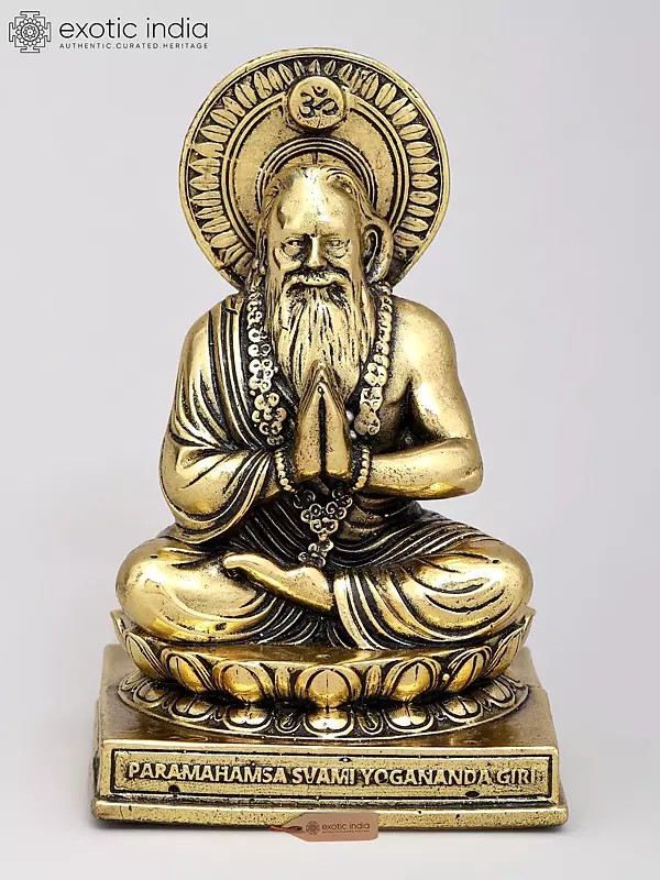 Sitting Brass Figurine of Paramahansa Yogananda (4 Inch)