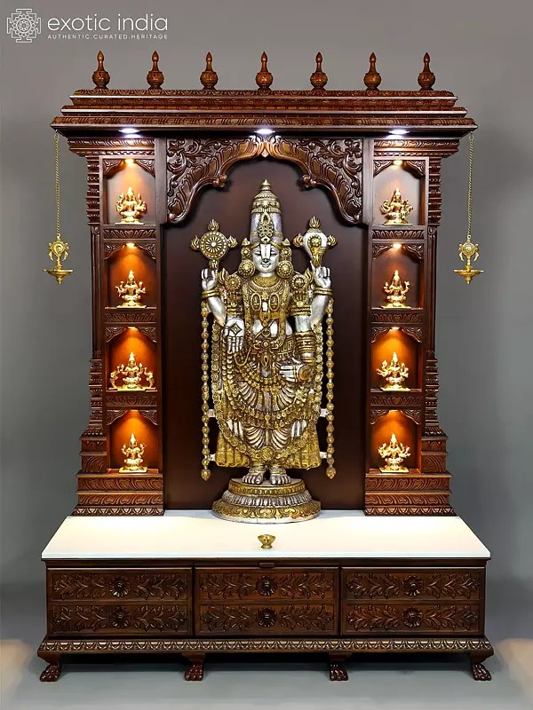 80" Ashtalakshmi Design Grand Temple with Tirupati Balaji (Venkateshvara) Idol in Brass