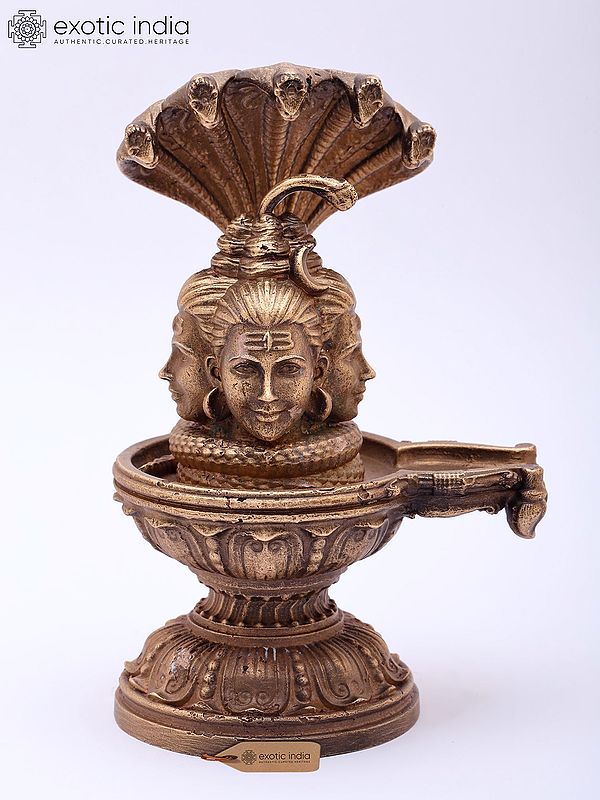 Bronze Four Faced Shivalinga Sculpture with Serpent Hood, 5-Inch