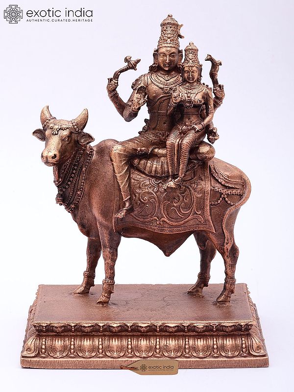 Bronze Sculpture of Shiva and Parvati on Nandi Bull | 5 Inches