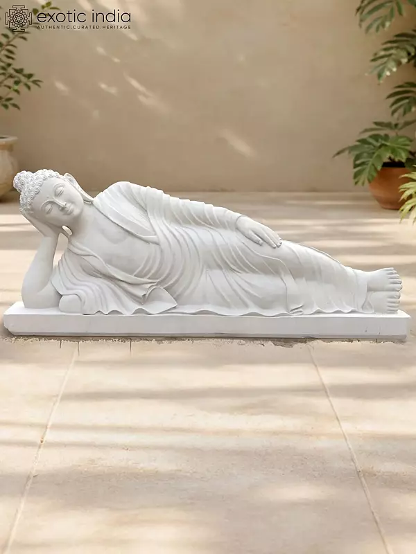 60" Reclining Lord Buddha Sandstone Statue