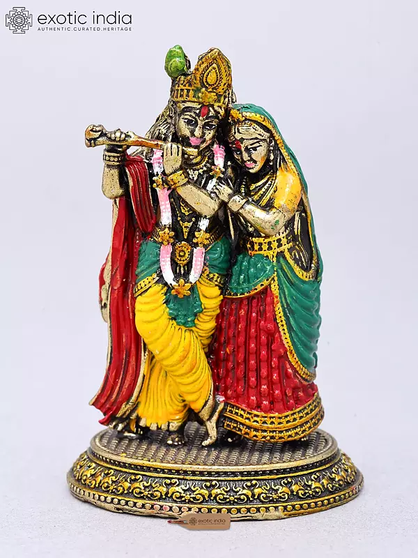 Small Brass Fluting Radha Krishna Statue