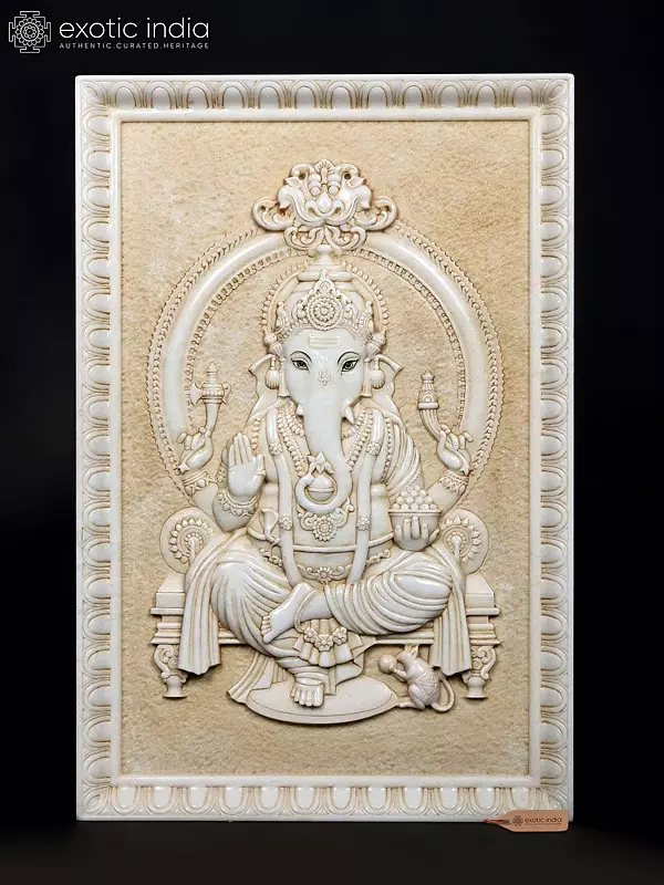 36" Large Lord Ganesha Marble Panel | Wall Hanging
