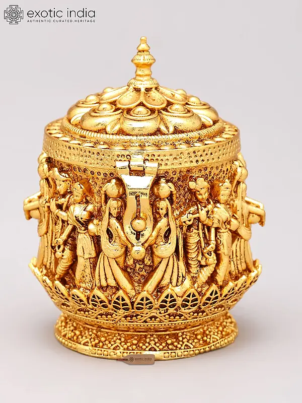 2" Brass Sindoor Box with Krishna Leela