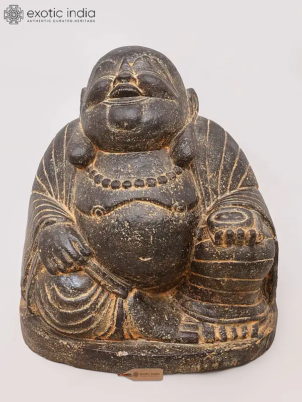 12" Laughing Buddha Stone Sculpture