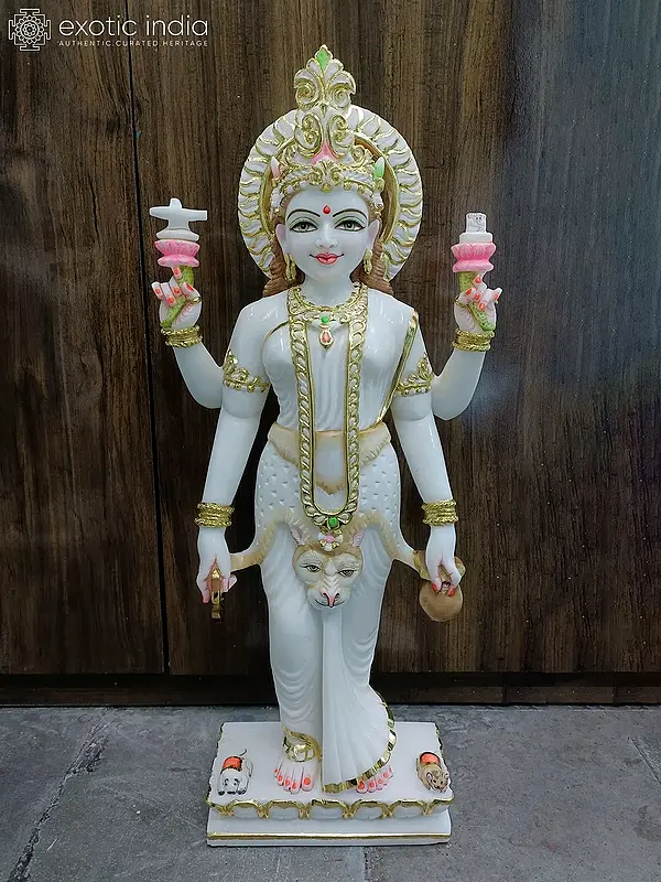 Standing Marble Idol: 24" Four-Armed Goddess Parvati