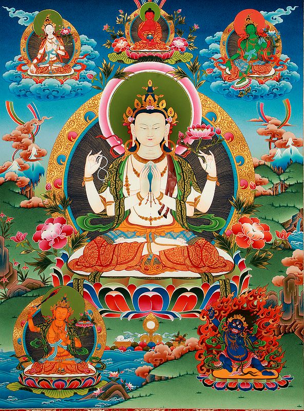 Tibetan Buddhist Large Size Chenrezig ( Four-Armed lokeshvara ) Superfine Quality