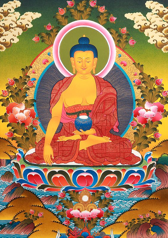 Tibetan Buddhist Shakyamuni Buddha in Bhumisparsha Mudra - Superfine Quality