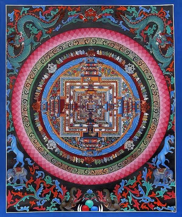 Tibetan Buddhist - The Kalachakra Mandala (Brocadeless Thangka)
