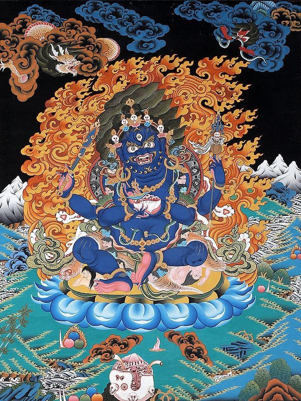 Tibetan Buddhist Four-Armed (Chatur-bhuja) Mahakala (mGon po phyag bzhi pa)
