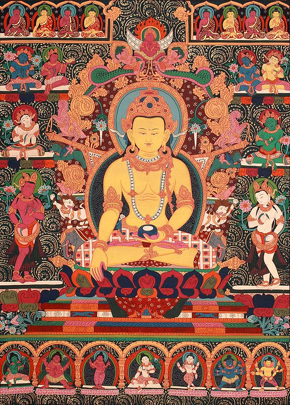 Tibetan Buddhist Dhyani Buddha Ratnasambhava with the Eight Bodhisattvas