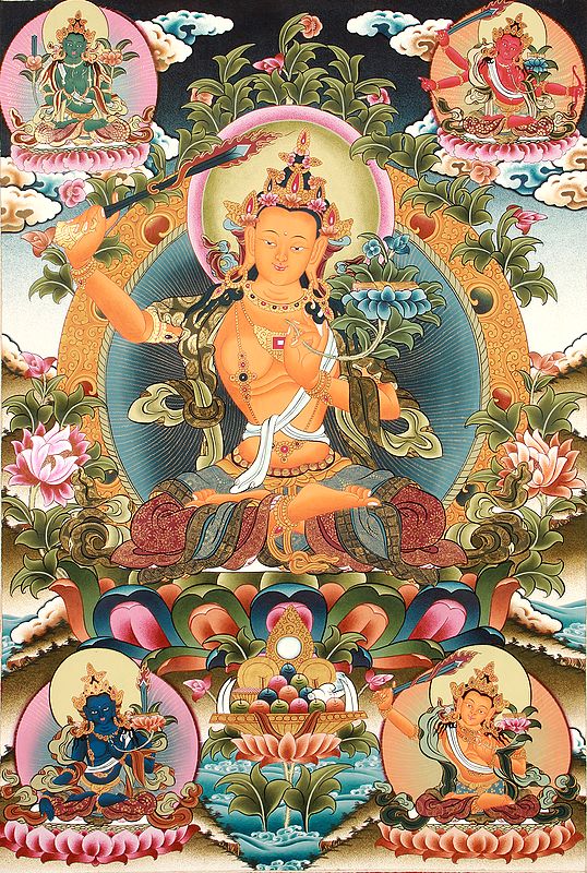 Five Forms of Manjushri - Superfine Tibetan Buddhist Thangka