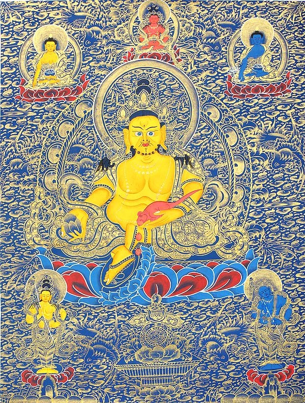 Kubera -The Tibetan Buddhist God of Wealth (Thangka Without Brocade)