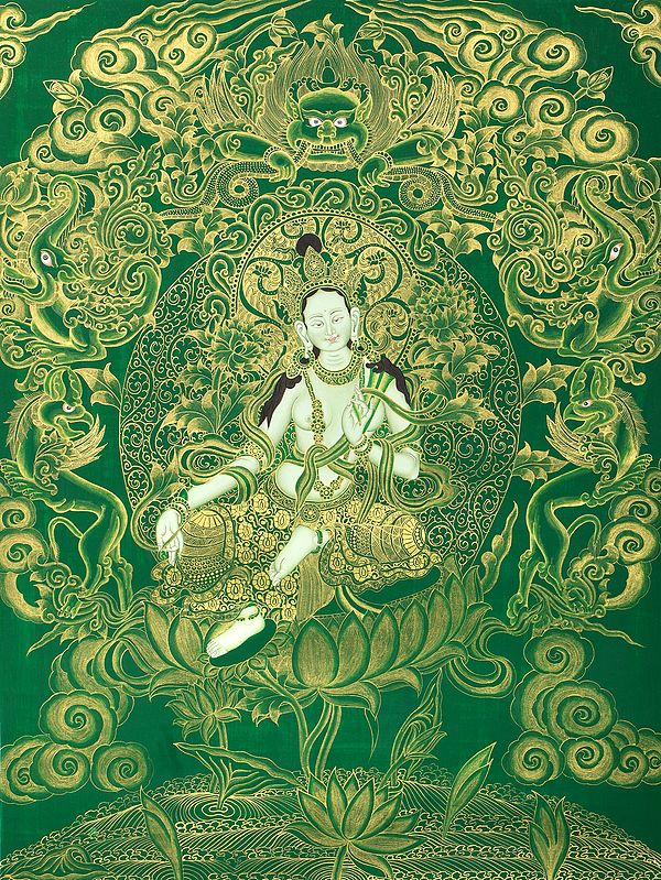Tibetan Buddhist Saviour Goddess Green Tara - Brocadeless Thangka