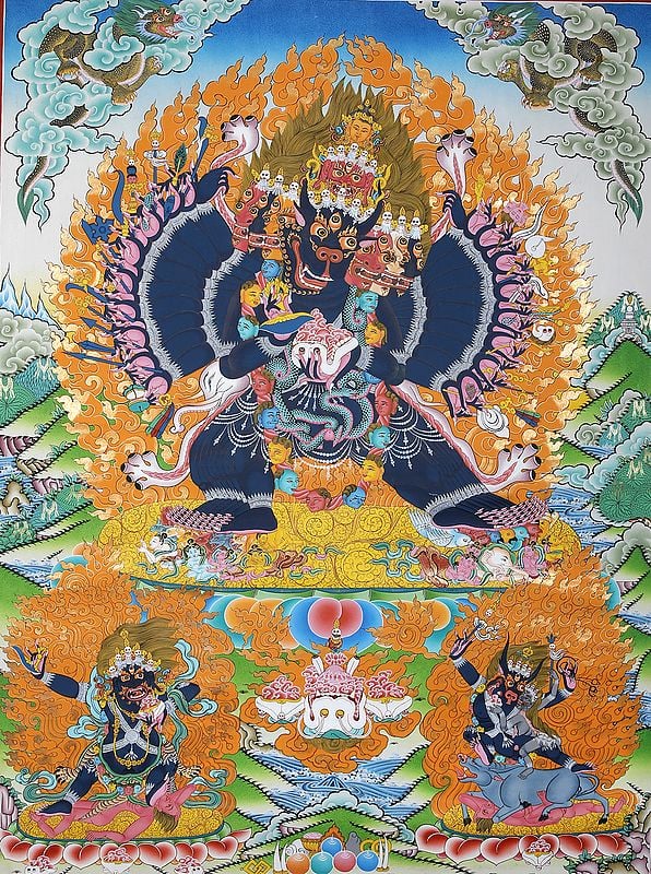 Tibetan Buddhist Yamantaka Ekavira (Vajrabhairava) - Large Brocadeless Thangka