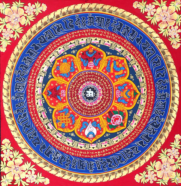 Tibetan Buddhist OM Mandala with Ashtamangala Symbols