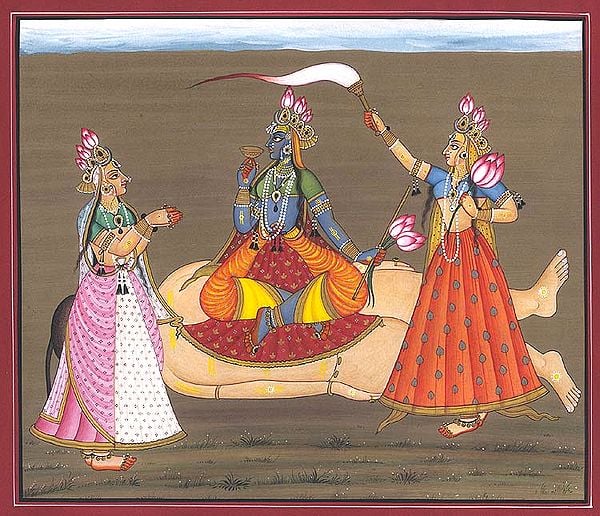 Tantric Devi Series - The Goddess on a Corpse Flanked by Her Companions