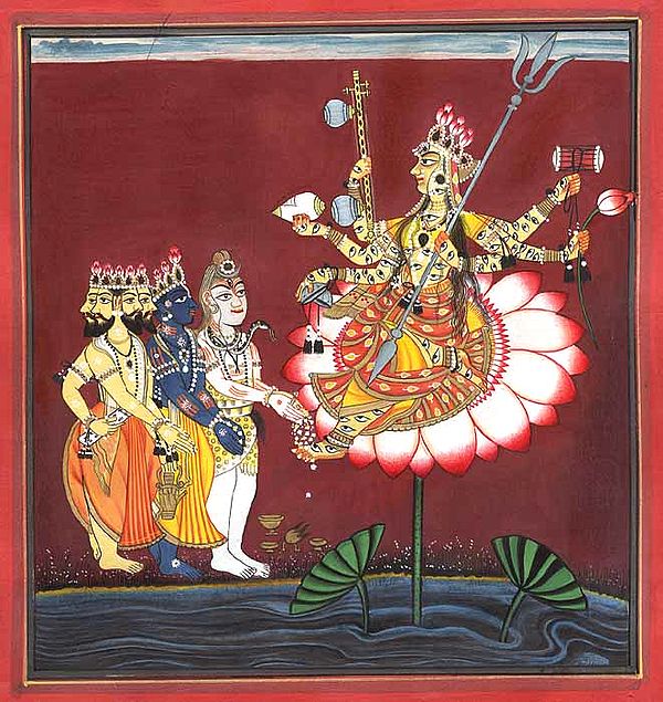 The Devi is Venerated by Brahma, Vishnu and Shiva