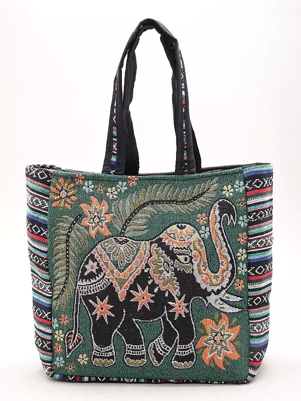 Elephant Tote Bag from Kutch with Zipper Closure