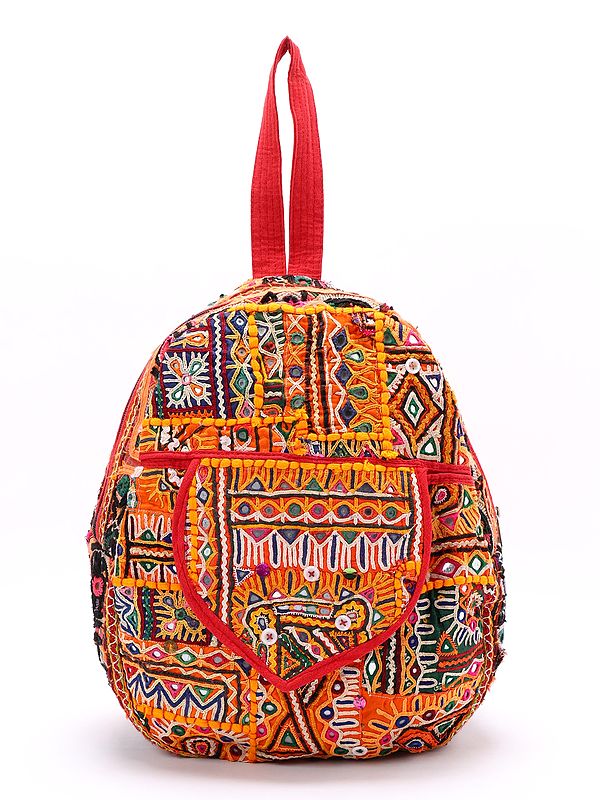 Antique Rabari Embroidered Backpack with Mirror Work from Kutch