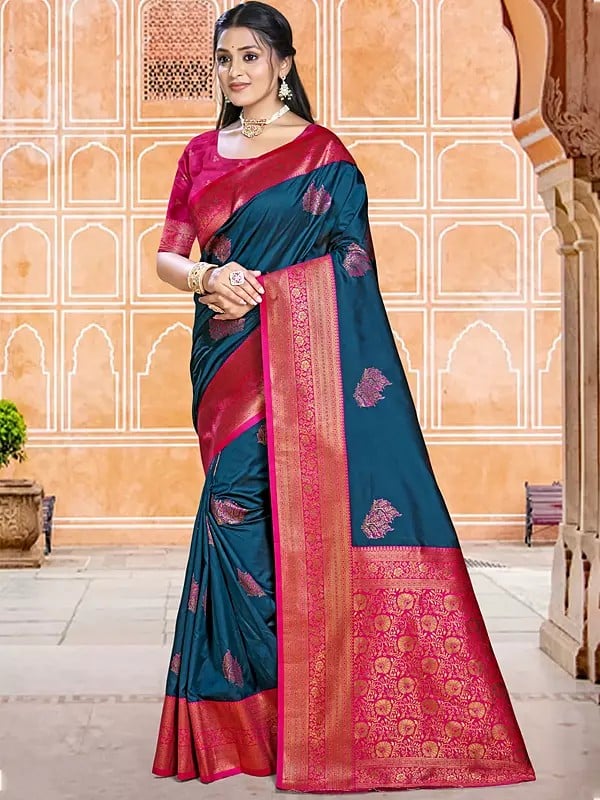 Silk Broad Border Weaving Work Festive Wear Saree With Attractive Floral Pallu