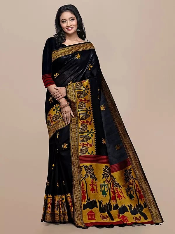 Raw Silk Kalamkari Woven Designer Attractive Festive Wear Saree