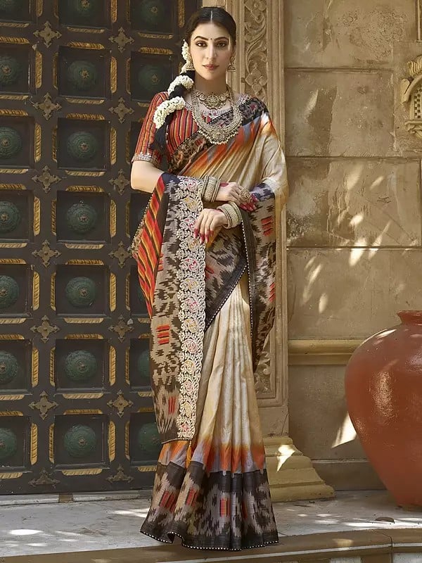 Pure Silk Gota Work Attractive Border Wedding Wear Saree With Blouse