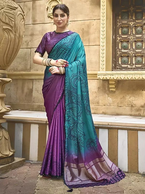 Pure Handwork And Big Paisleys Motifs Gajji Silk Saree With Tassels Pallu For Festival Occasion