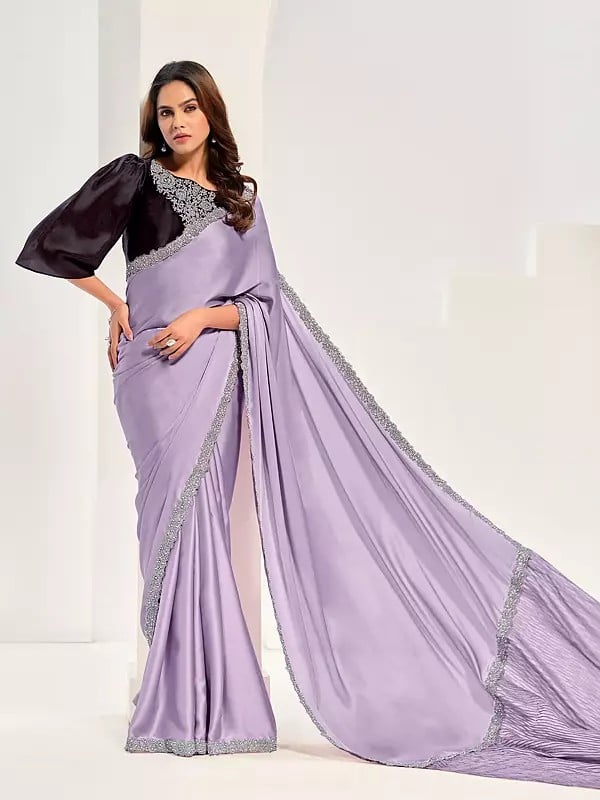 Zardosi And Handwork Border Fancy Crepe Satin Silk Saree With Designer Pallu