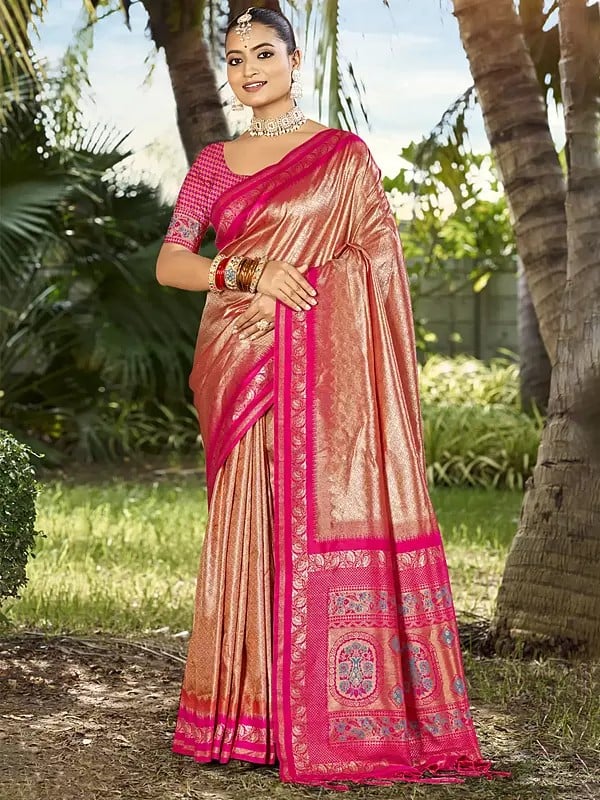 Wide Border Festive Wear Silk Saree With Attractive Tassels Pallu