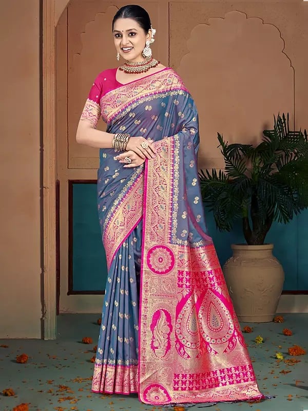 Floral Motifs Designer Silk Saree With Attractive Tassels Pallu